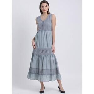 ZINK Women's Blue Self Design Fit and Flare Dress Size S